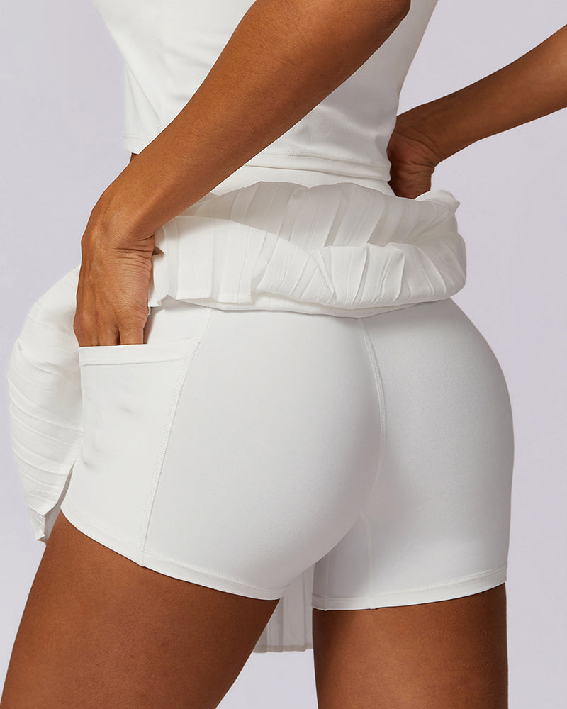 Fitness Side Pocket Lined Tennis Pleats Skirts Black White Blue Purple S-XL