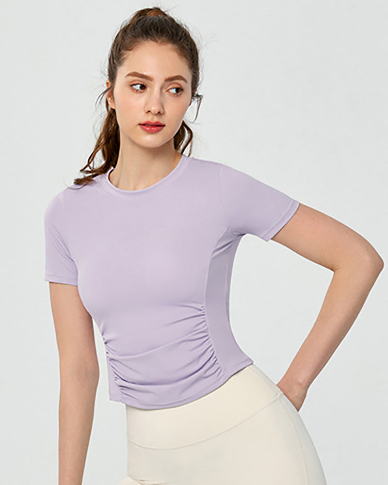 Women OEM ODM Short Sleeve Ruched Pilates Fitness T-shirt S-XL