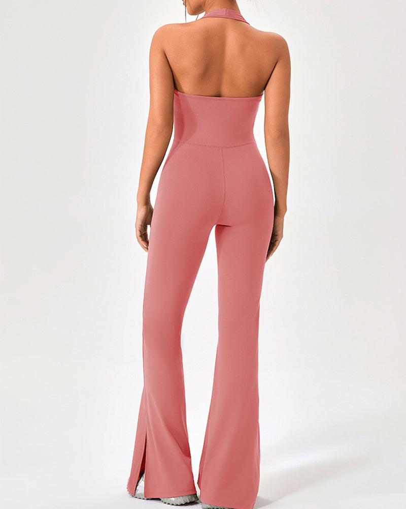 Women Yoga Flared Leg Dance Sleeveless Hips Lift Running Jumpsuit S-2XL