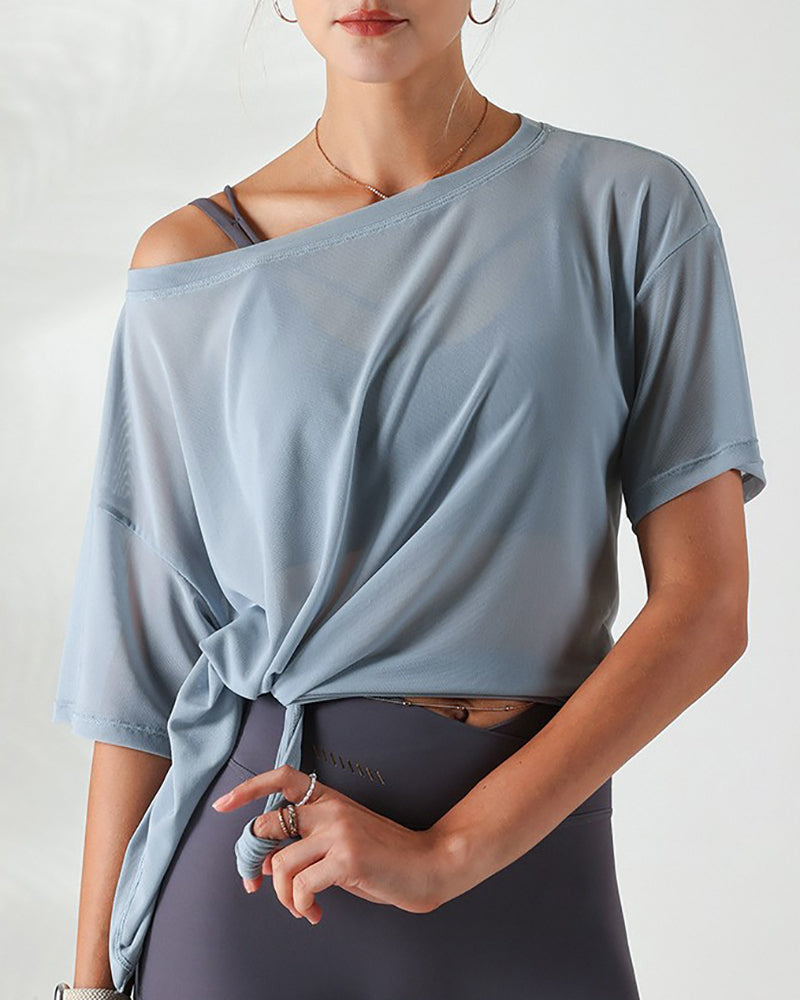 Women Off SHoulder Loose Cool Feeling Sports T-shirt S-L