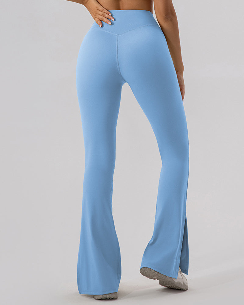 Women High Waist Wide Leg Hips Lift Running Sports Pants Black Apricot Brown Green Blue 4-10