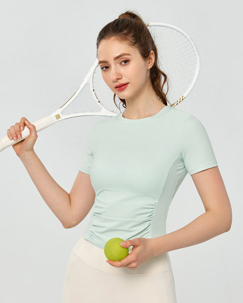 Women OEM ODM Short Sleeve Ruched Pilates Fitness T-shirt S-XL