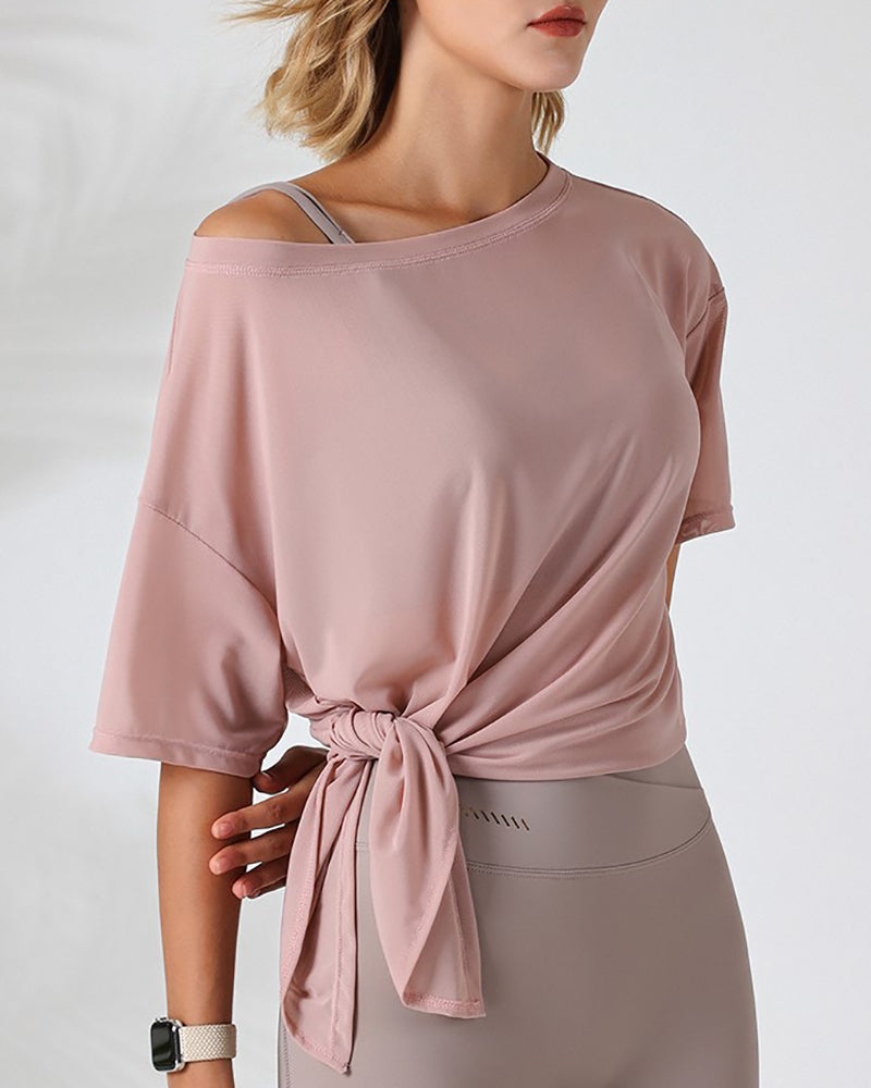 Women Off SHoulder Loose Cool Feeling Sports T-shirt S-L