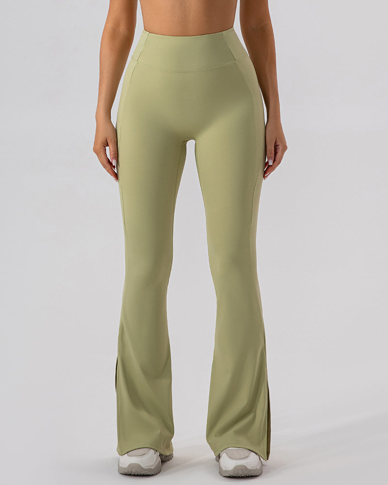 Women High Waist Wide Leg Hips Lift Running Sports Pants Black Apricot Brown Green Blue 4-10