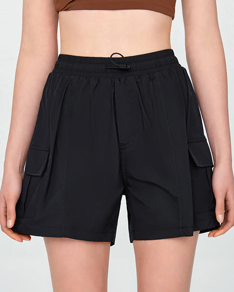 Women Lined Sports Pockets Outdoor Running Shorts S-XL