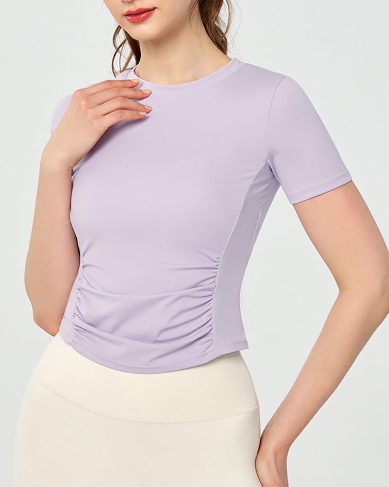 Women OEM ODM Short Sleeve Ruched Pilates Fitness T-shirt S-XL