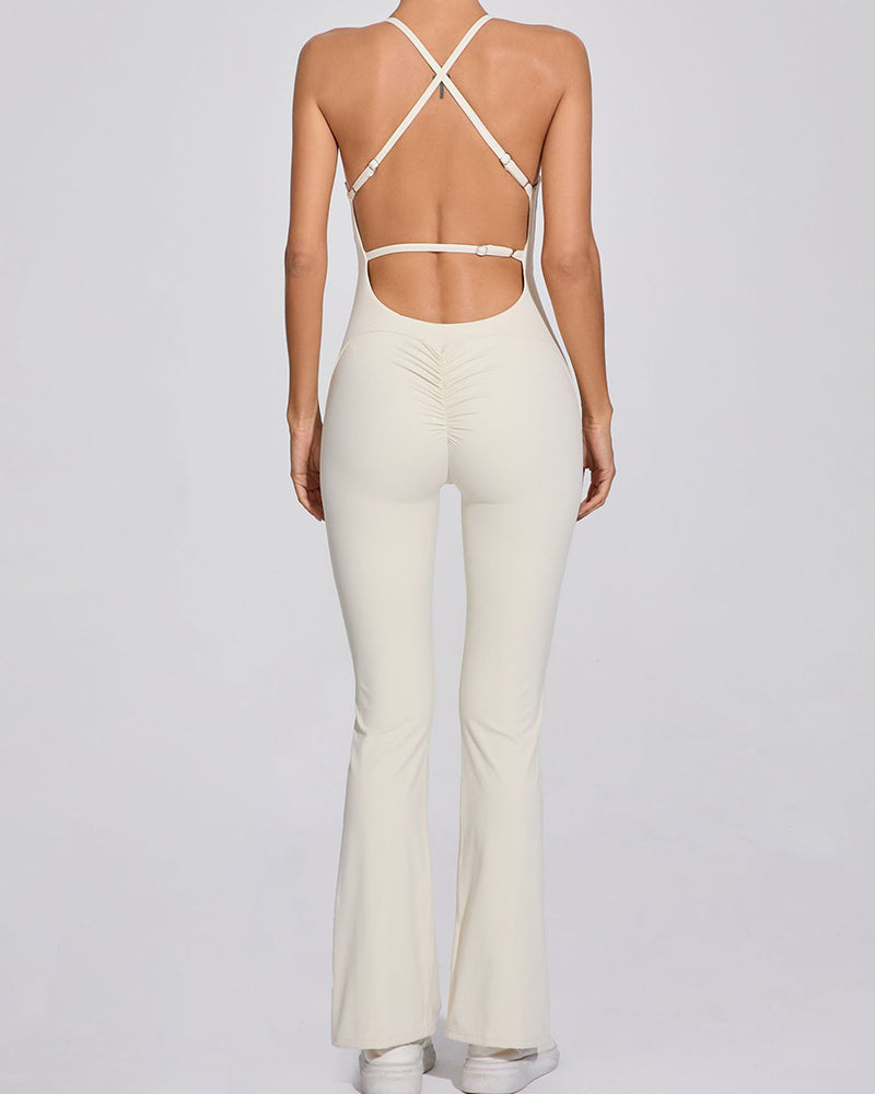 Add Logo OEM Women Sling Criss Cross Back Fitness Yoga Jumpsuit S-L