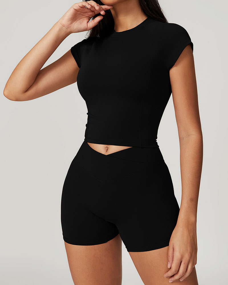 Women Short Sleeve T-shirt Sports Shorts Yoga Two-piece Sets S-XL