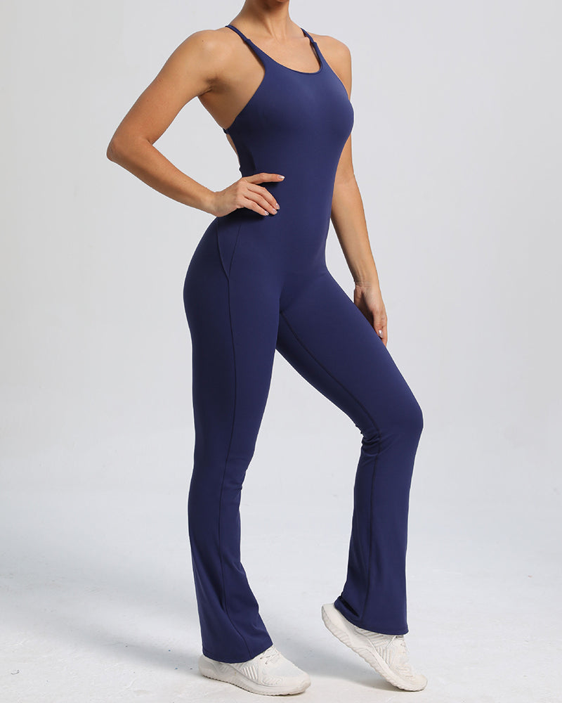 Add Logo OEM Women Sling Criss Cross Back Fitness Yoga Jumpsuit S-L