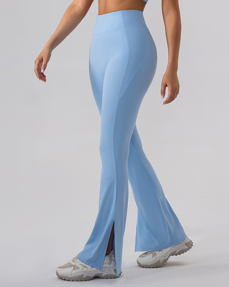 Women High Waist Wide Leg Hips Lift Running Sports Pants Black Apricot Brown Green Blue 4-10