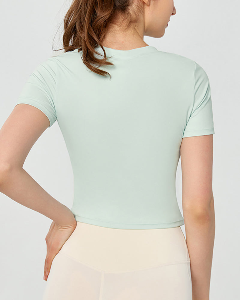 Women OEM ODM Short Sleeve Ruched Pilates Fitness T-shirt S-XL