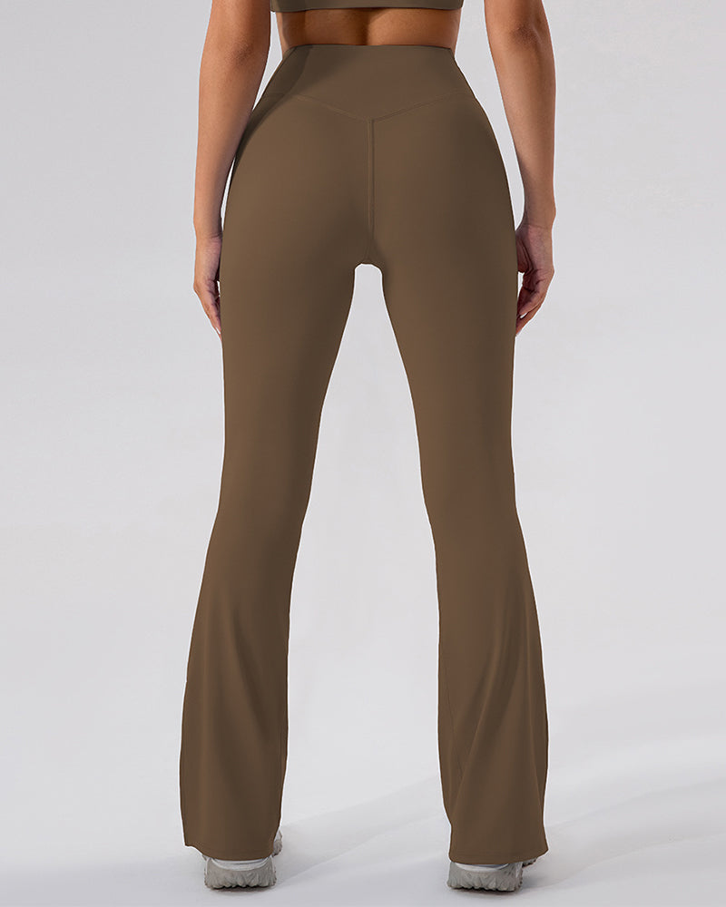 Women High Waist Wide Leg Hips Lift Running Sports Pants Black Apricot Brown Green Blue 4-10