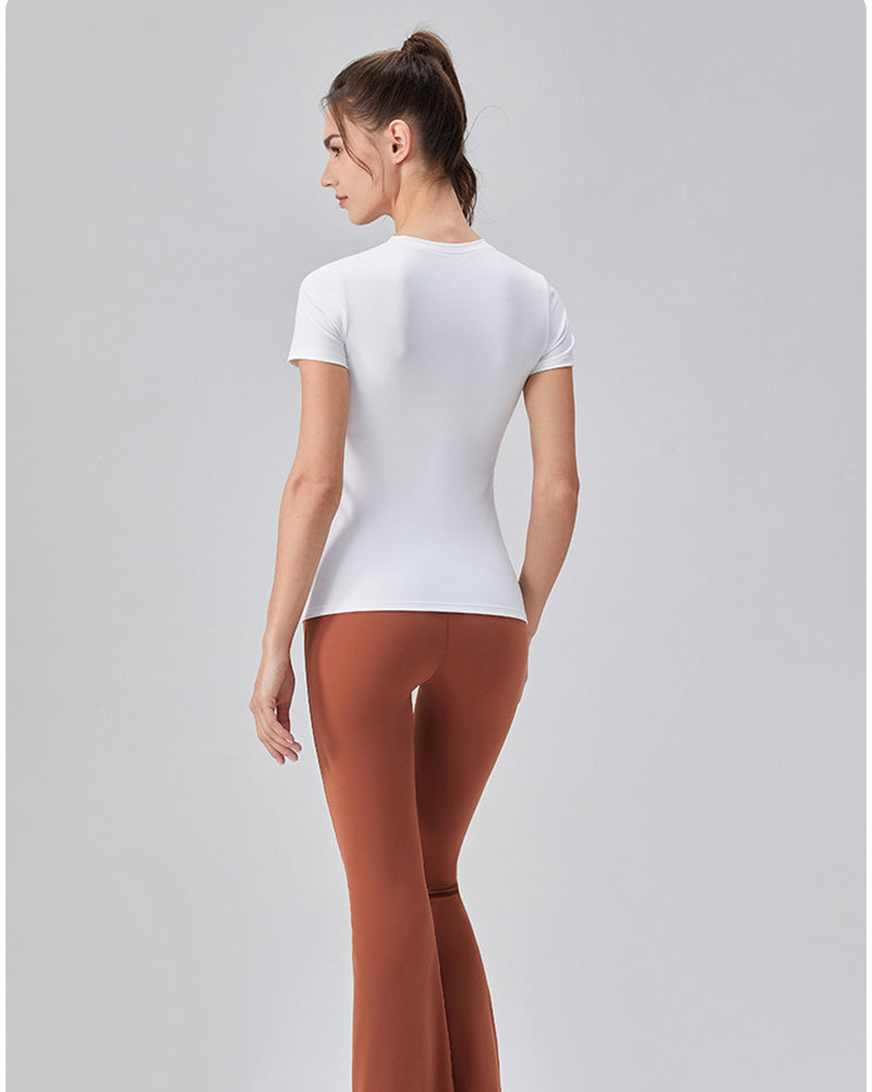 Women Crew Neck Solid Color Short Sleeve Running Quick Drying T-shirt S-XL