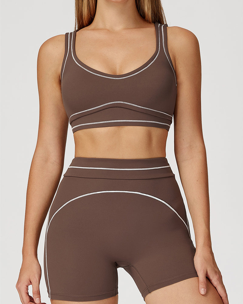 Women Contrast Color Sanded High-End U-Shaped Beautiful Back Sports Bra Running Fitness Yoga Bra S-XL