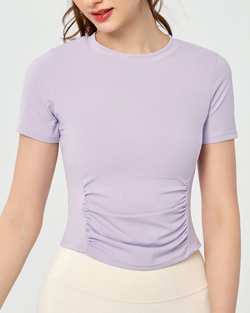 Women OEM ODM Short Sleeve Ruched Pilates Fitness T-shirt S-XL