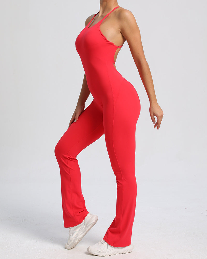 Add Logo OEM Women Sling Criss Cross Back Fitness Yoga Jumpsuit S-L