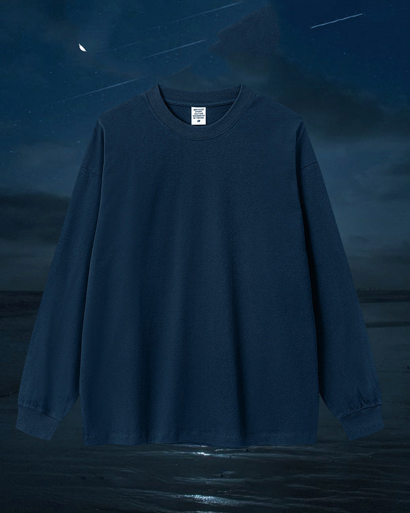 Crew Neck Long Sleeve Solid Color Autumn Loose Sports Basic T-shirt S-2XL