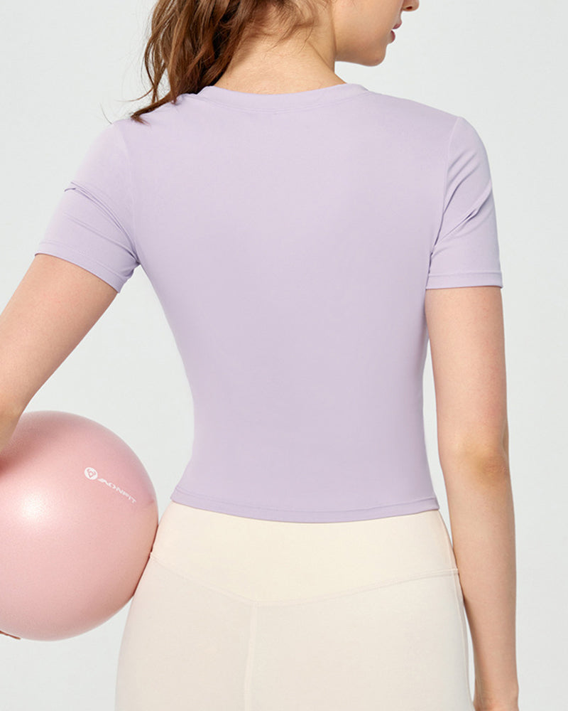Women OEM ODM Short Sleeve Ruched Pilates Fitness T-shirt S-XL