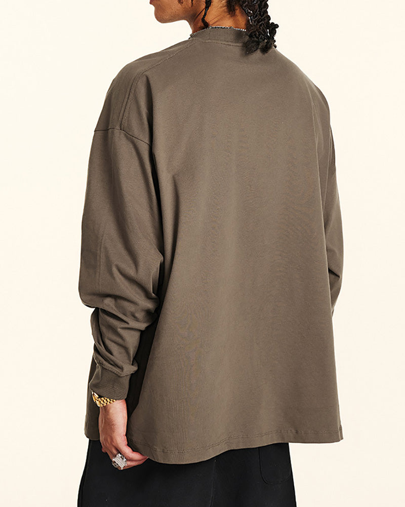 Crew Neck Long Sleeve Solid Color Autumn Loose Sports Basic T-shirt S-2XL