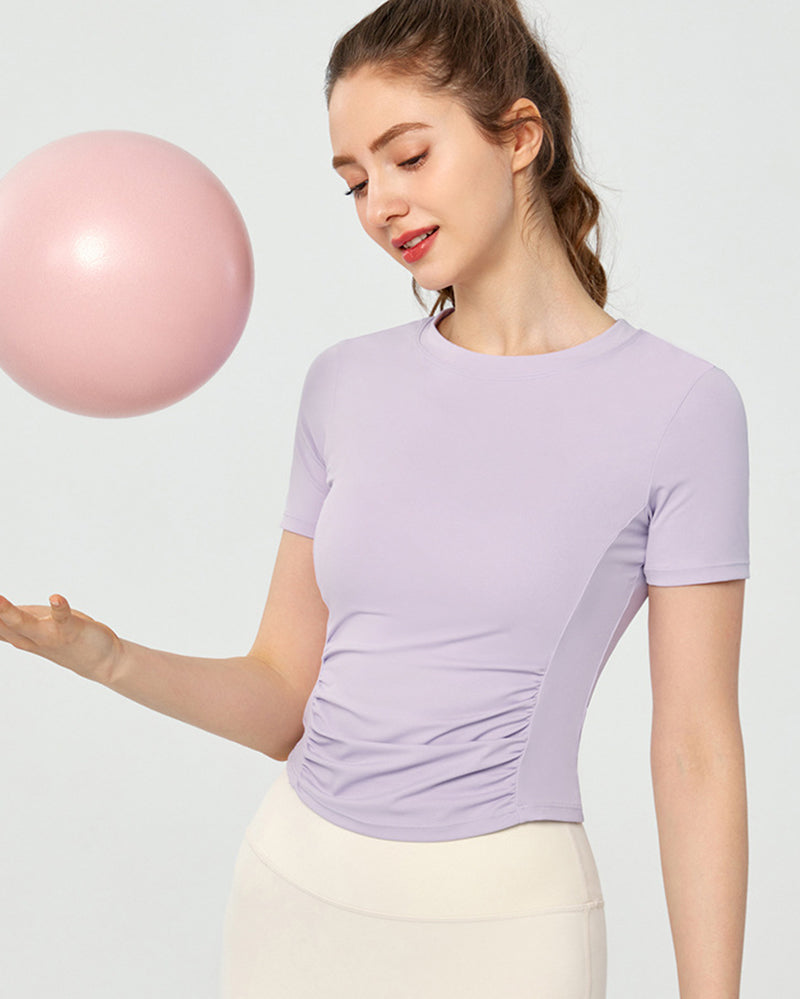 Women OEM ODM Short Sleeve Ruched Pilates Fitness T-shirt S-XL