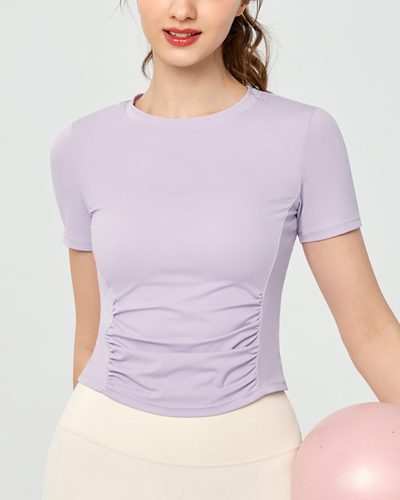 Women OEM ODM Short Sleeve Ruched Pilates Fitness T-shirt S-XL