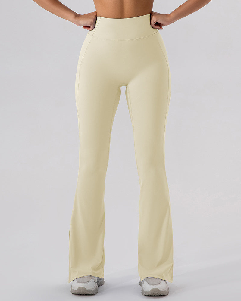 Women High Waist Wide Leg Hips Lift Running Sports Pants Black Apricot Brown Green Blue 4-10