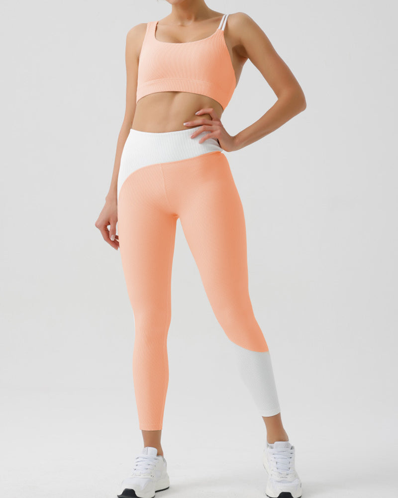 Women Colorblock Summer Recycled Fabric Yoga Two-piece Sets S-XL
