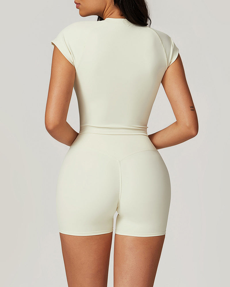 Women Short Sleeve T-shirt Sports Shorts Yoga Two-piece Sets S-XL