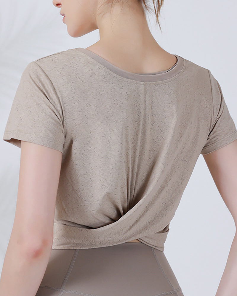 Women Wrap Waist Breathable Short Sleeve Sports T-shirt S-L