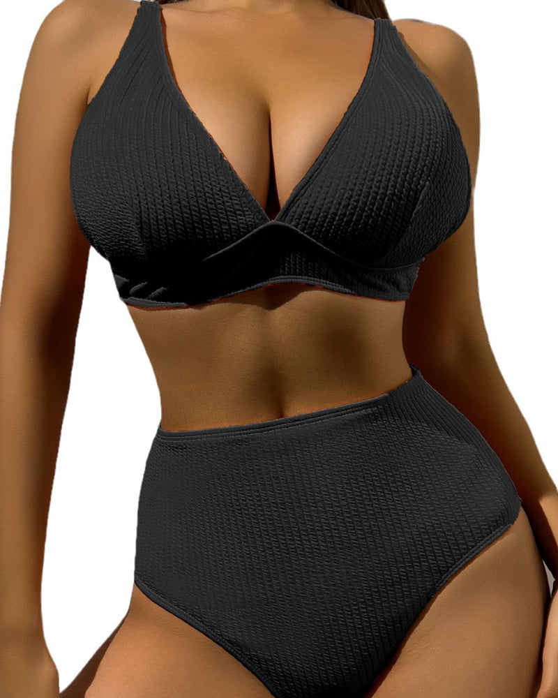 High Waist Solid Color Women Swimsuit S-XL