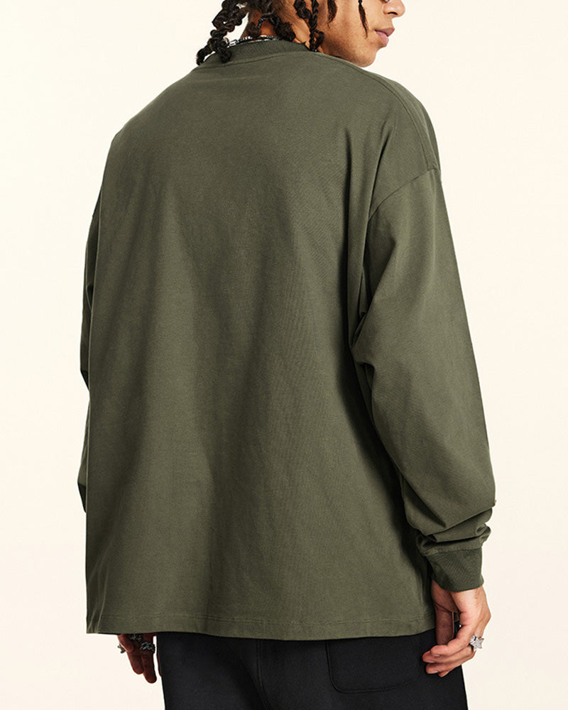 Crew Neck Long Sleeve Solid Color Autumn Loose Sports Basic T-shirt S-2XL