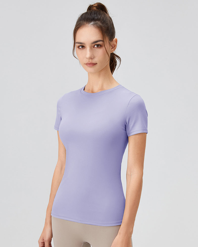 Women Crew Neck Solid Color Short Sleeve Running Quick Drying T-shirt S-XL