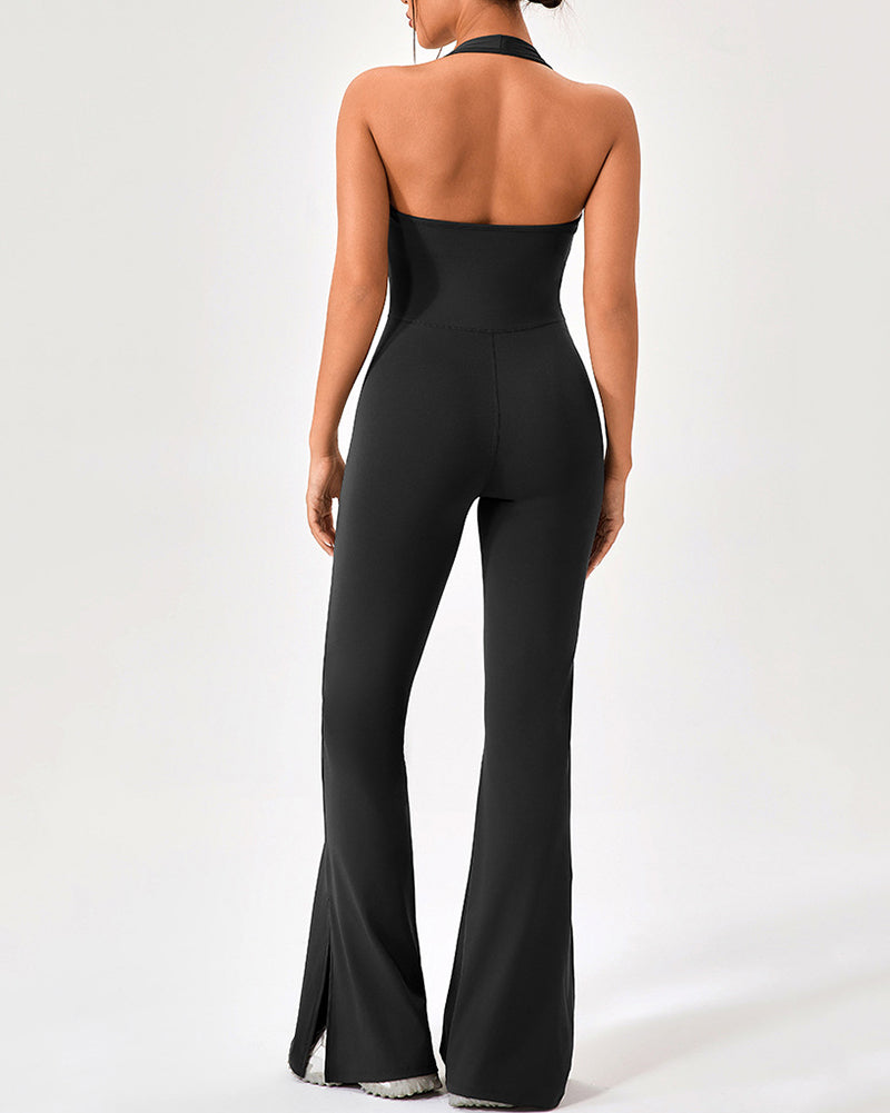 Women Yoga Flared Leg Dance Sleeveless Hips Lift Running Jumpsuit S-2XL