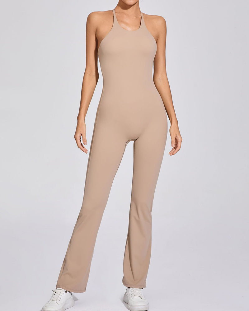 Add Logo OEM Women Sling Criss Cross Back Fitness Yoga Jumpsuit S-L