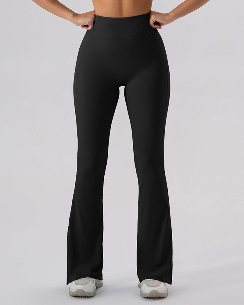 Women High Waist Wide Leg Hips Lift Running Sports Pants Black Apricot Brown Green Blue 4-10