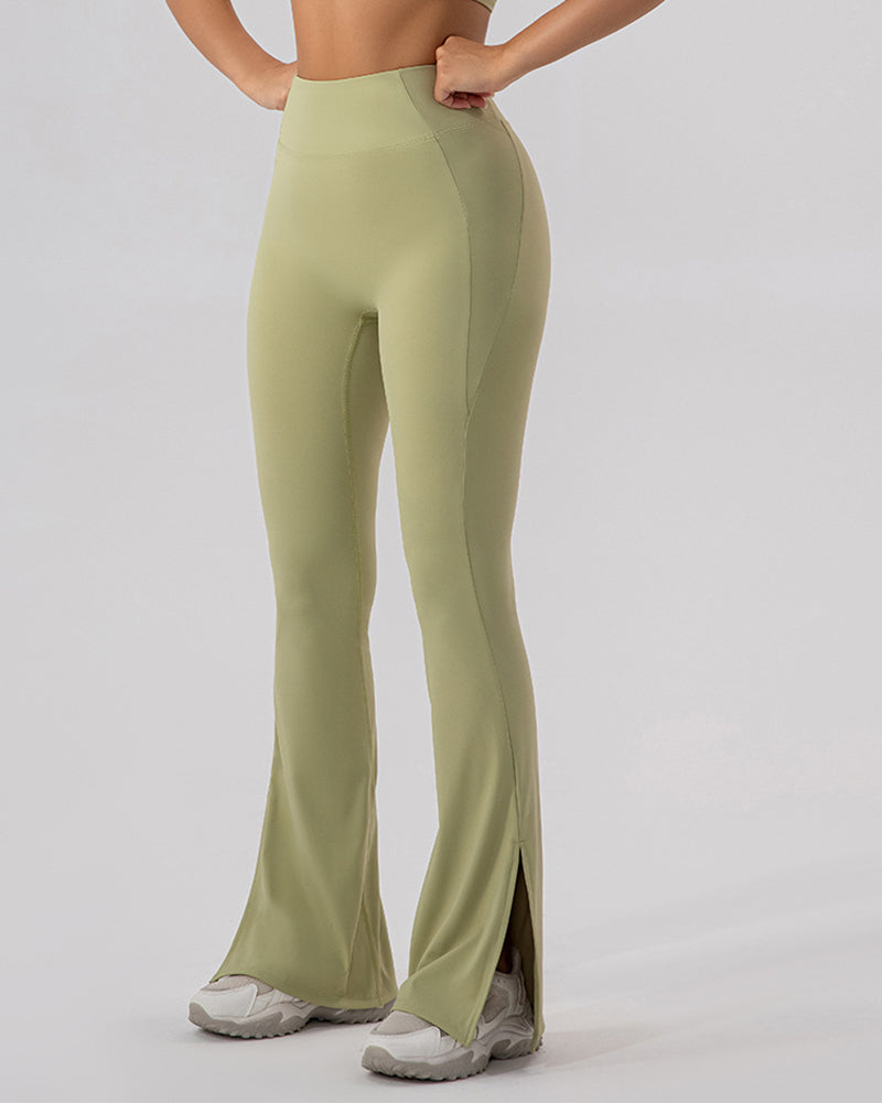 Women High Waist Wide Leg Hips Lift Running Sports Pants Black Apricot Brown Green Blue 4-10
