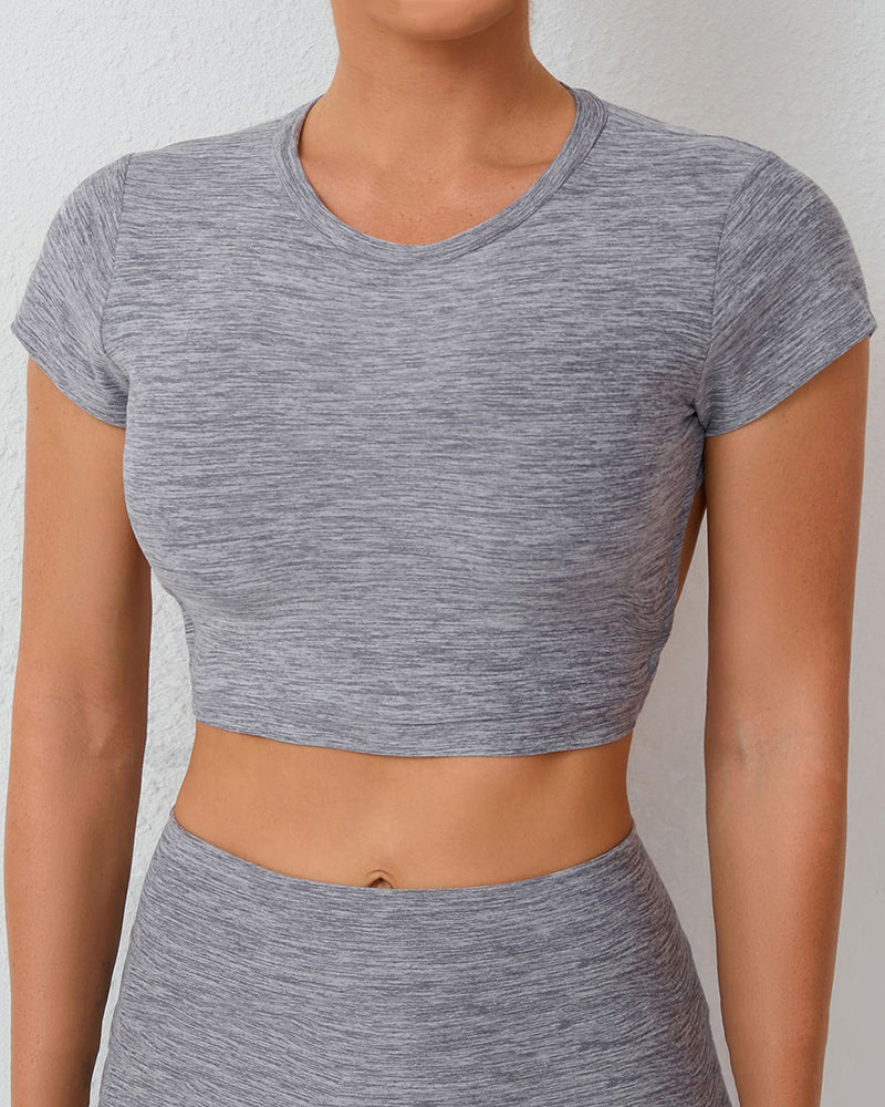 Short Sleeve Backless Removeable Pad Yoga Sports T-shirt Crop Top S-L