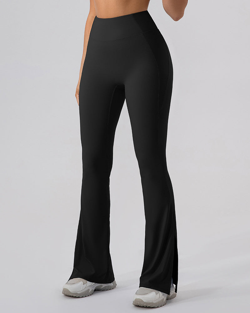 Women High Waist Wide Leg Hips Lift Running Sports Pants Black Apricot Brown Green Blue 4-10