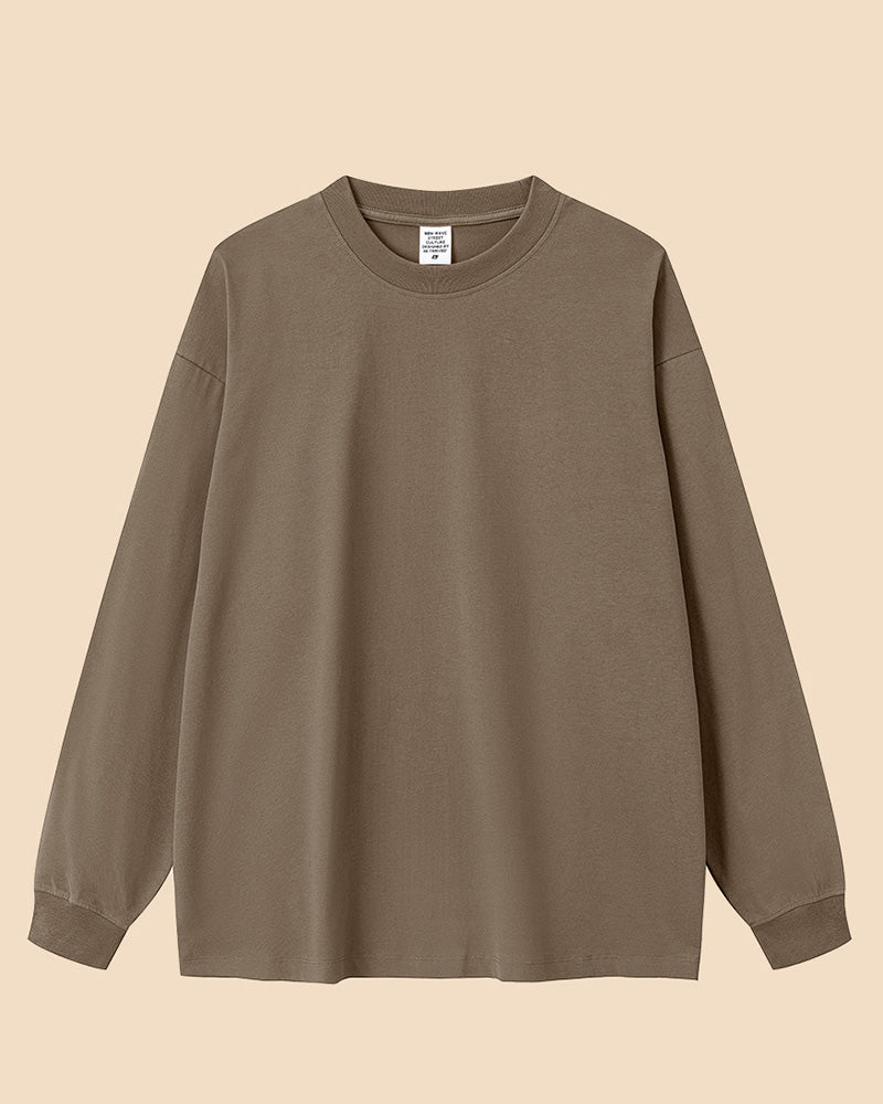 Crew Neck Long Sleeve Solid Color Autumn Loose Sports Basic T-shirt S-2XL