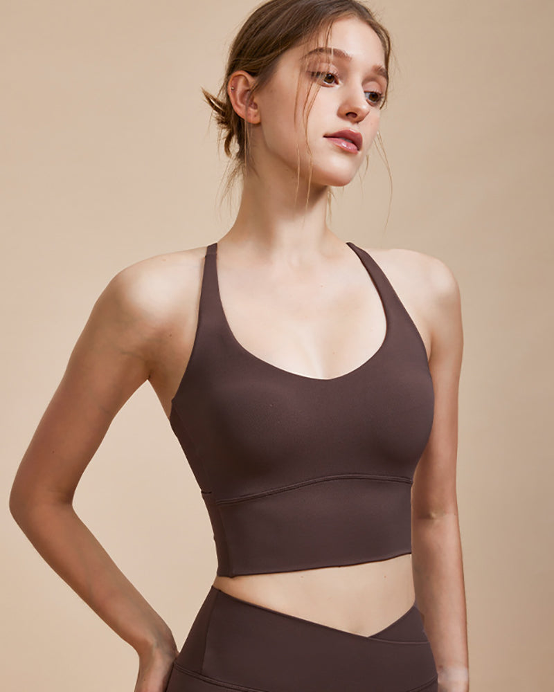 Women Sling V Neck Wrap Back Solid Color Fitness Running Yoga Vest S-L
