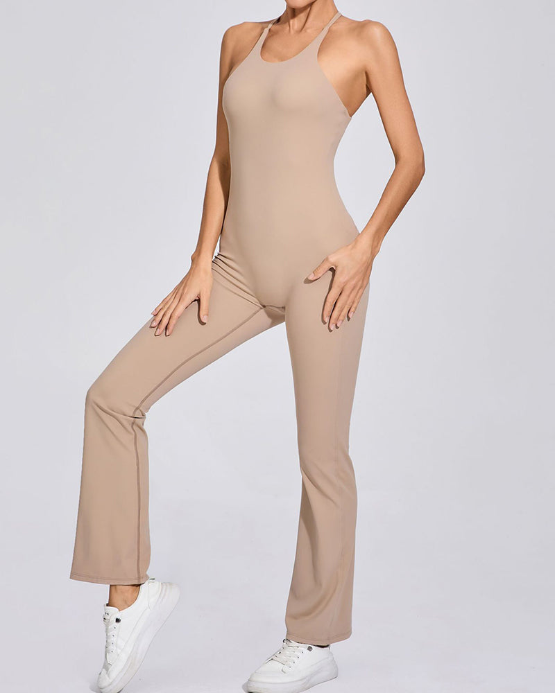 Add Logo OEM Women Sling Criss Cross Back Fitness Yoga Jumpsuit S-L