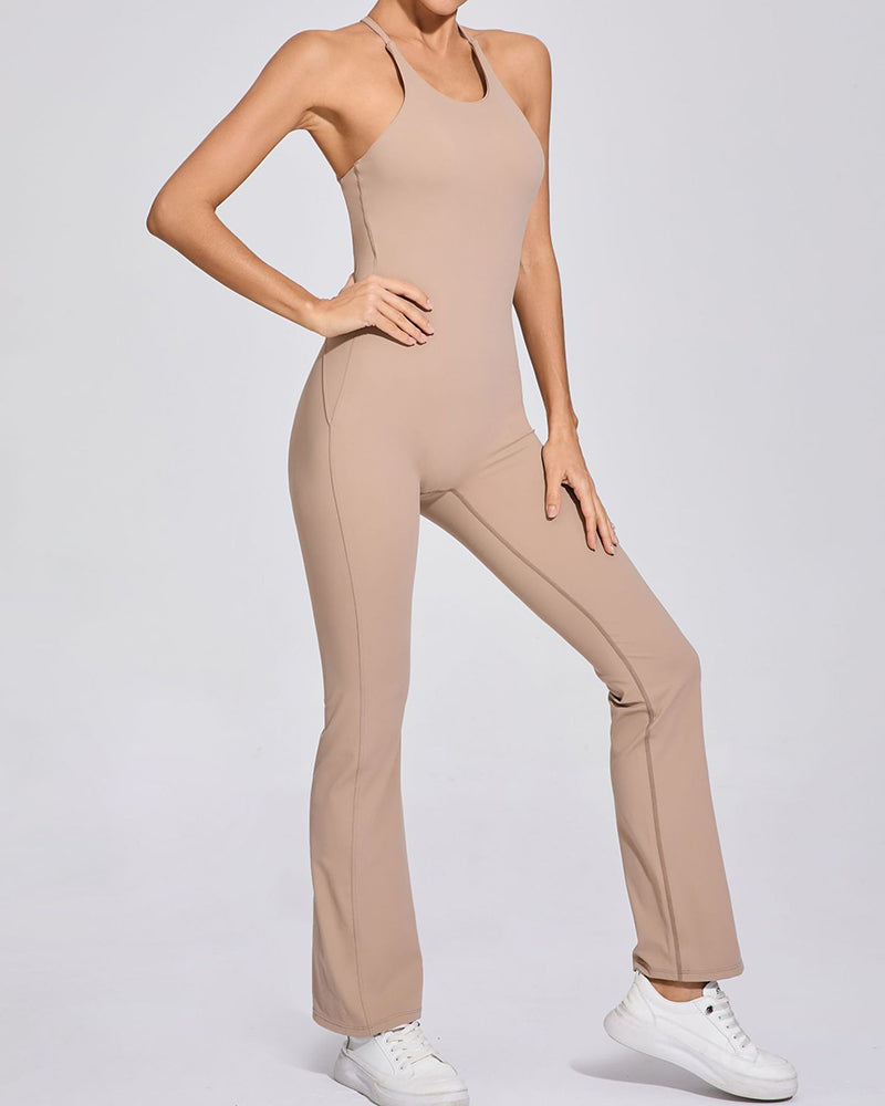 Add Logo OEM Women Sling Criss Cross Back Fitness Yoga Jumpsuit S-L