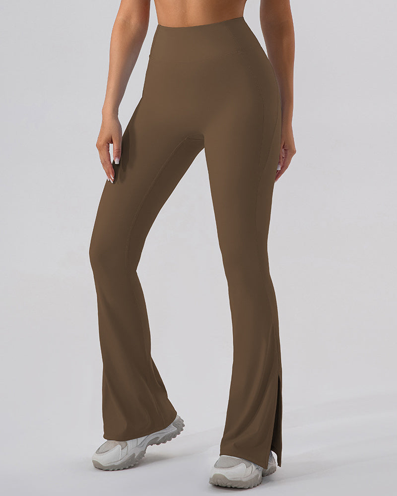Women High Waist Wide Leg Hips Lift Running Sports Pants Black Apricot Brown Green Blue 4-10