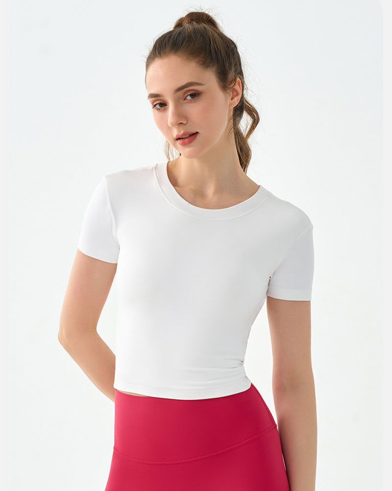 Logo Printed Backless Short Sleeve Women O Neck Slim Fitness T-shirt S-XL
