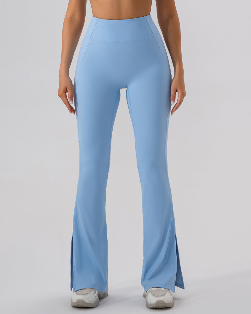Women High Waist Wide Leg Hips Lift Running Sports Pants Black Apricot Brown Green Blue 4-10