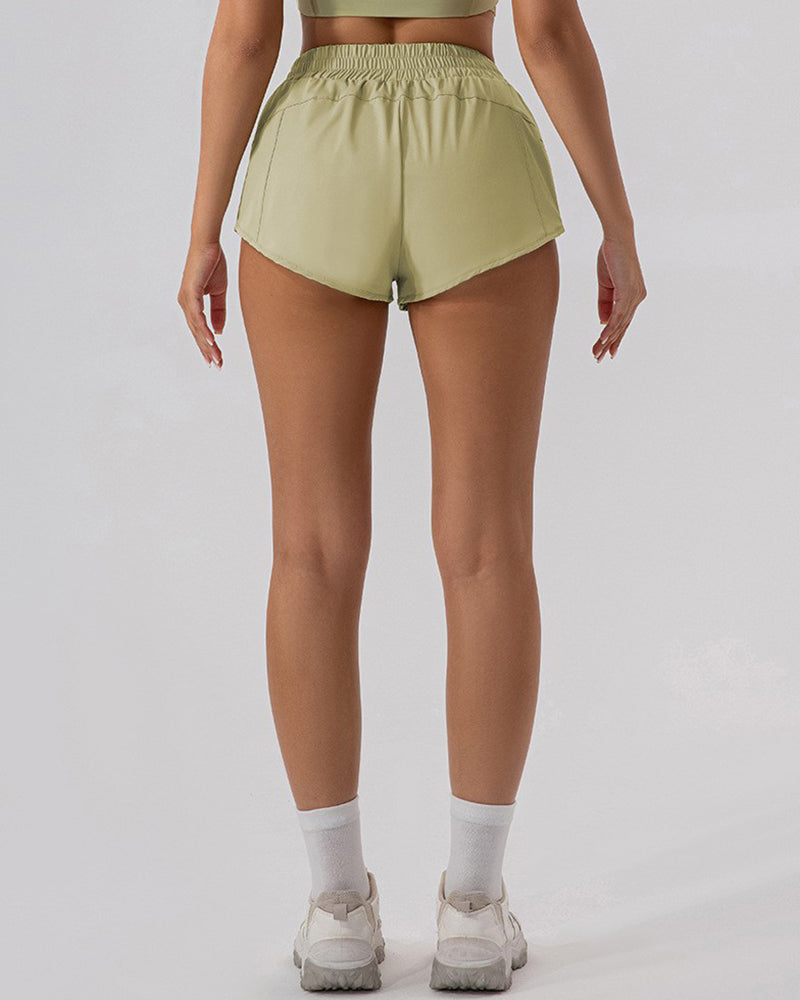 Woman High Waist Loose Running Outdoor Sports Fitness Shorts Green Blue Brown Apricot Black S-XL