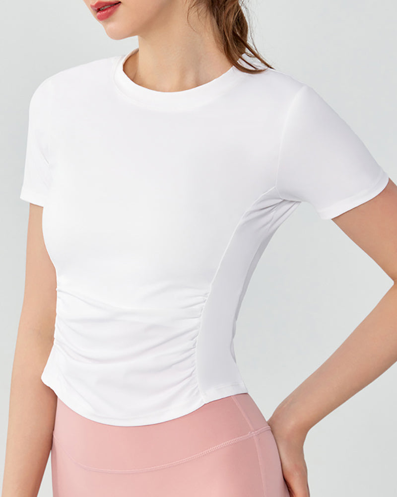 Women OEM ODM Short Sleeve Ruched Pilates Fitness T-shirt S-XL