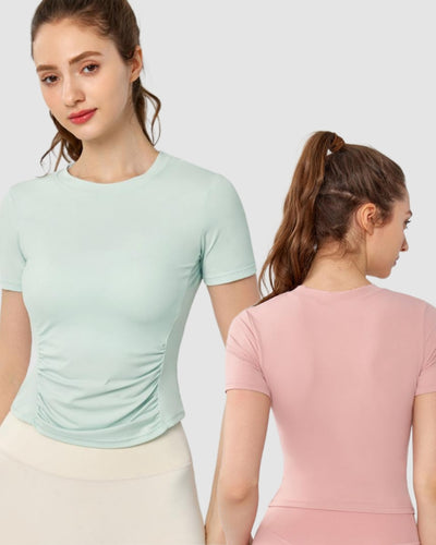 Women OEM ODM Short Sleeve Ruched Pilates Fitness T-shirt S-XL