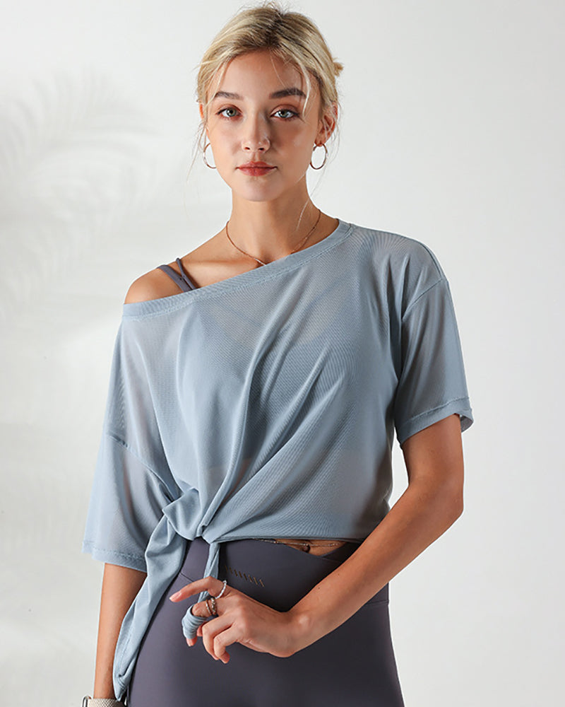 Women Off SHoulder Loose Cool Feeling Sports T-shirt S-L