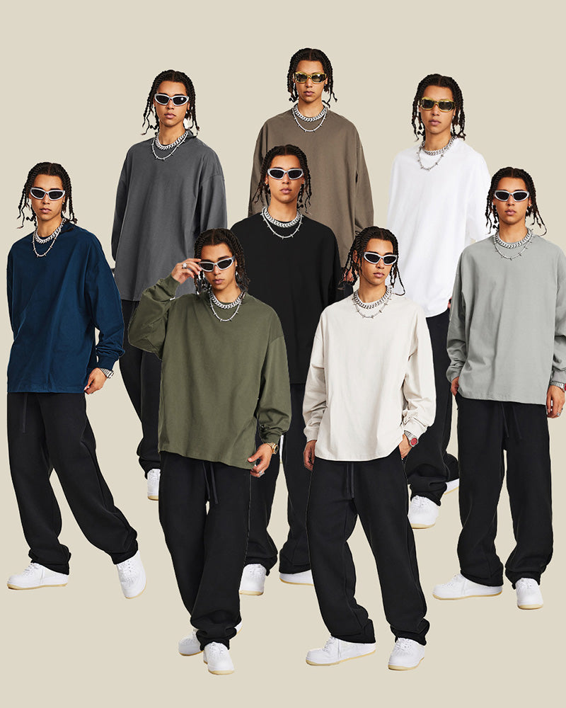 Crew Neck Long Sleeve Solid Color Autumn Loose Sports Basic T-shirt S-2XL